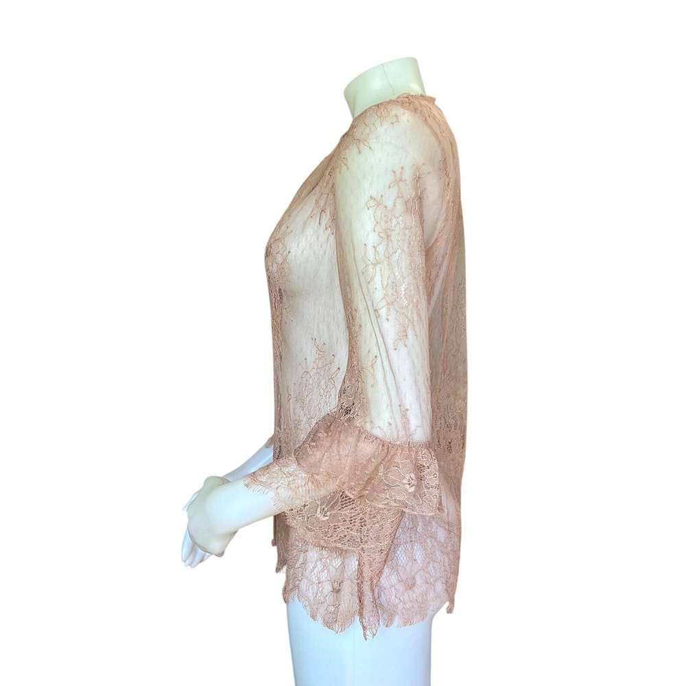 WHBM Pink Floral Lace Top Eyelash Trim Ruffle Sleeve Medium Romantic Fairy Boho - Picture 6 of 7